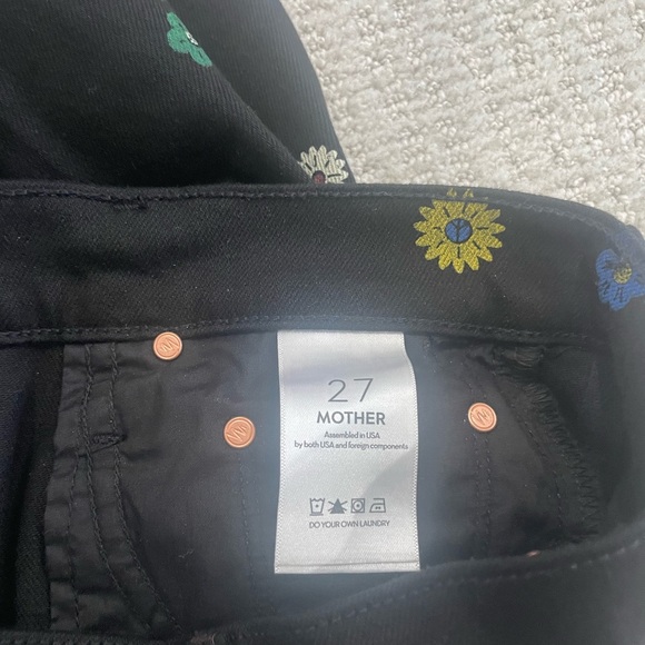 MOTHER Black Cropped Jeans with Colorful Floral Pattern - Picture 7 of 7